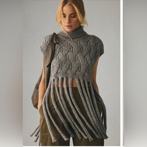Pilcro Long Fringe Cable Sweater Vest